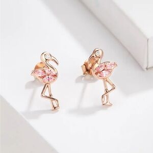 Sterling Silver Flamingo Zirconia Stud Earrings